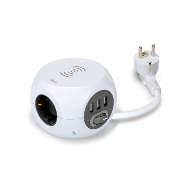 Base Múltipla Combiball com Carregamento Inalámbrico 3 Tomadas Tipo F Schuko + 3 USB-A 1.4m SIMON BM516302