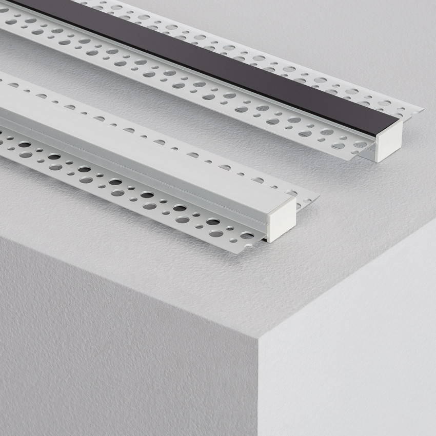 Perfil de Aluminio con Tapa Continua Integración en Escayola / Pladur para Tira LED hasta 15 mm
