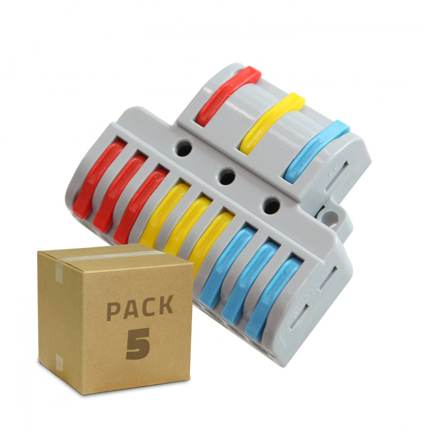 Pack 5 Conectores Rápido de 9 Entradas e 3 Saídas SPL-93 para Cabos Eléctricos de 0,08-4mm² 