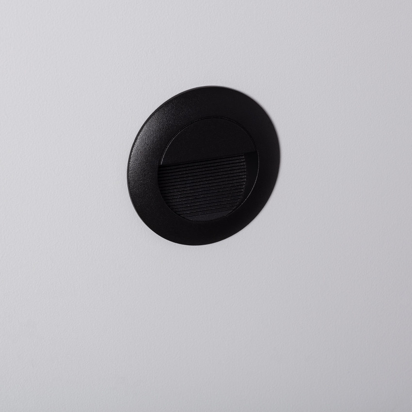 Baliza Exterior LED 3W Empotrable Pared Circular Negro Wabi