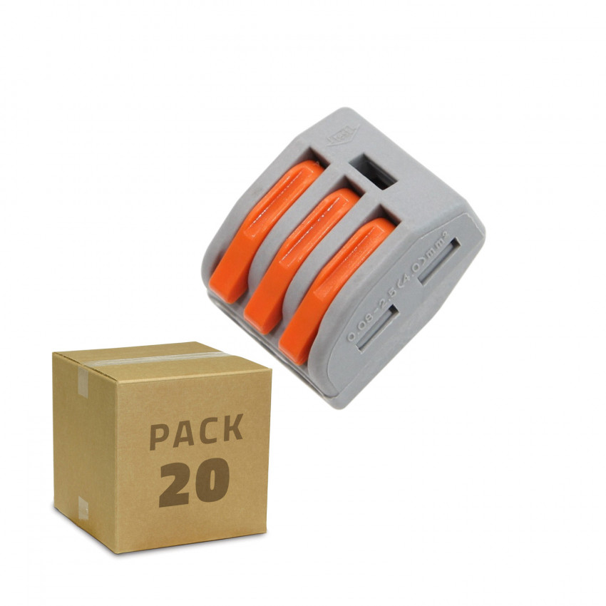 Pack 20 Conectores Rápidos 3 Entradas PCT-213 para Cable Eléctrico de 0.08-4mm²
