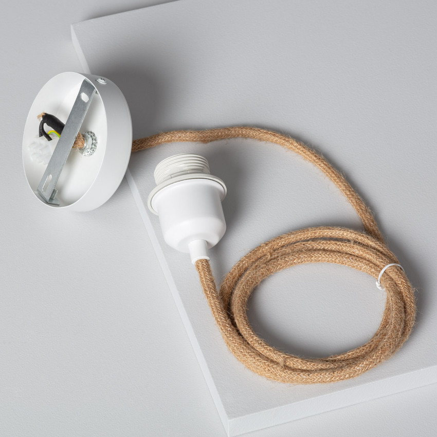 Producto de Soporte con Portalámparas para Lámpara Colgante con Cable Textil Natural y Blanco