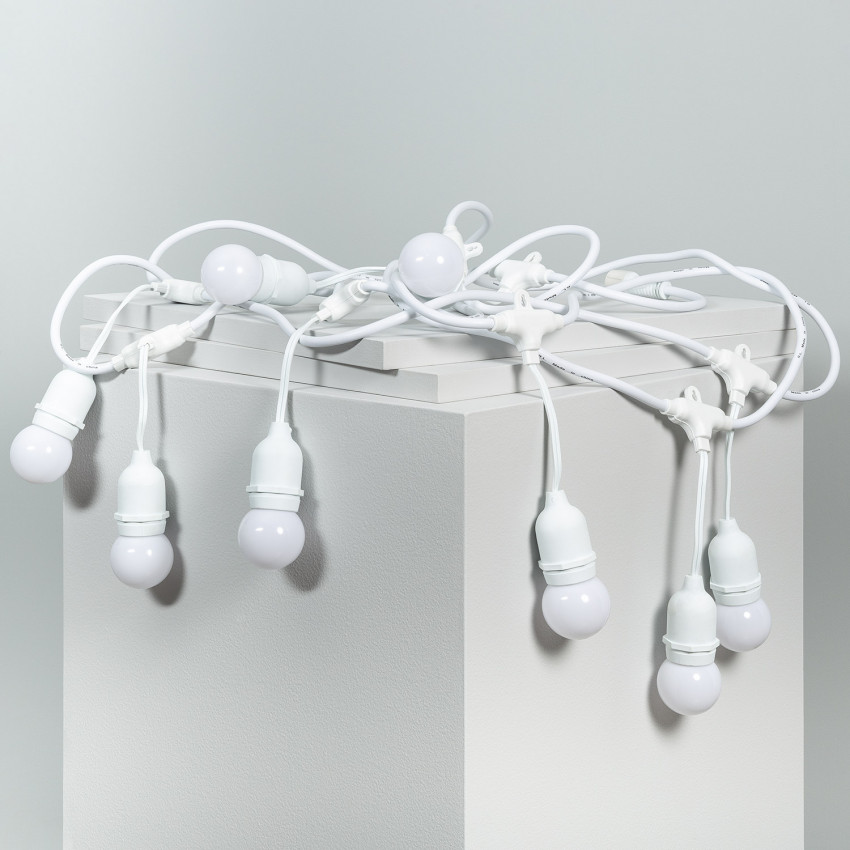 Produto de Kit Grinalda Waterproof 5,5m Branco + 8 lâmpadas LED E27 G45 3W Coloridas 