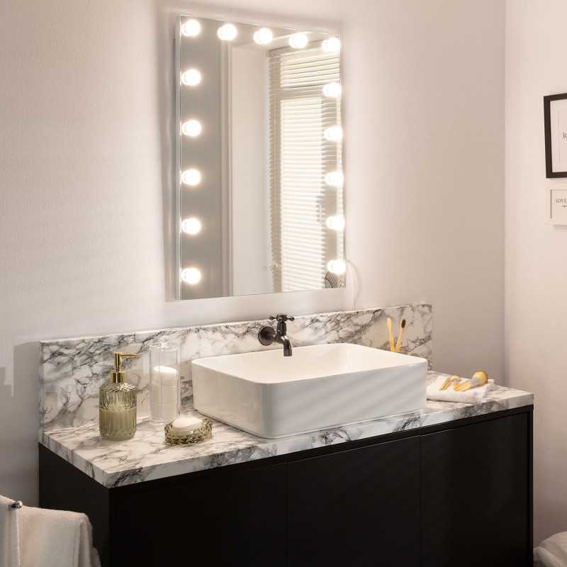 Espejo con Luces con Bombillas LED Regulables Espejo de Maquillaje Blanco  US NEW 