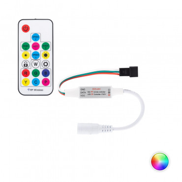 Product Controlador Regulador Mini Fita LED RGBIC Digital SPI 5-24V DC com Comando RF