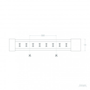 Producto de Bobina de Tira LED Regulable 220V COB 50m 320 LED/m Súper Cálido IP65 Ancho 14mm Corte cada 50 cm