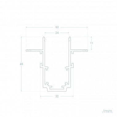 Produto de Carril Magnético Monofásico 20 mm Encastrável 48V 2m