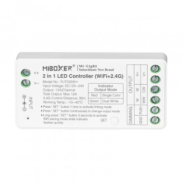 Product Controlador Regulador Wifi LED Monocor/CCT 12/24V DC MiBoxer FUT035W+ Compatível com Pulsador