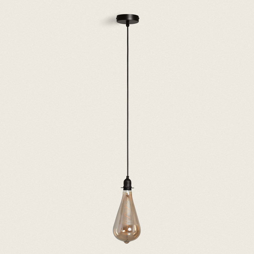 Suporte com Porta Lâmpada para Candeeiro Suspenso Exterior com Cabo PVC Preto 