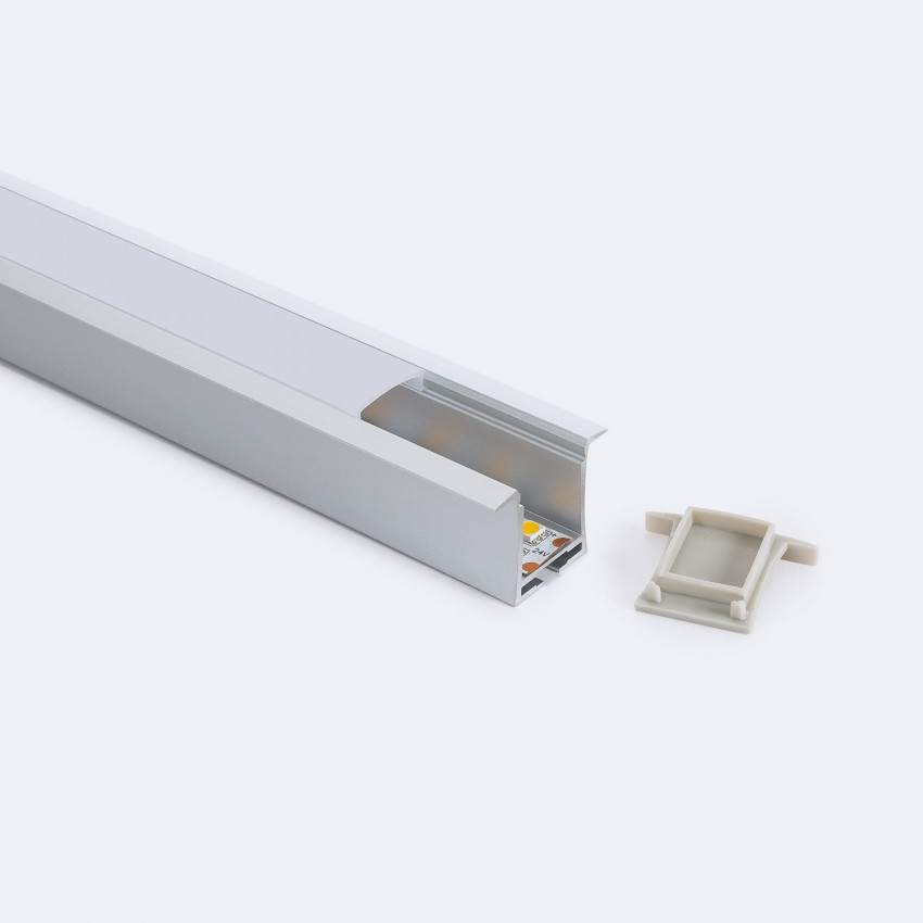 Perfil Aluminio Empotrable 2m con Tapa Continua para Tiras LED hasta 19 mm  