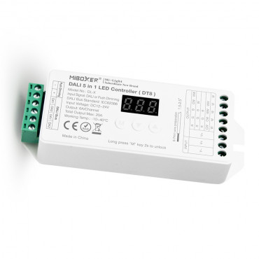 Product Controlador Regulador LED DL-X DALI 5 em 1 DT8 para Fita Monocor/CCT/RGB/RGBW/RGBWW 12/24V DC MiBoxer