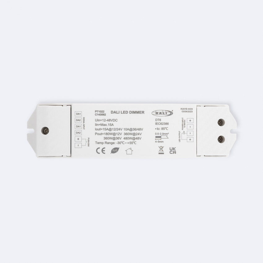 Driver Regulable DALI 1 Canal para Tira LED Monocolor 12-48V Compatible con Pulsador
