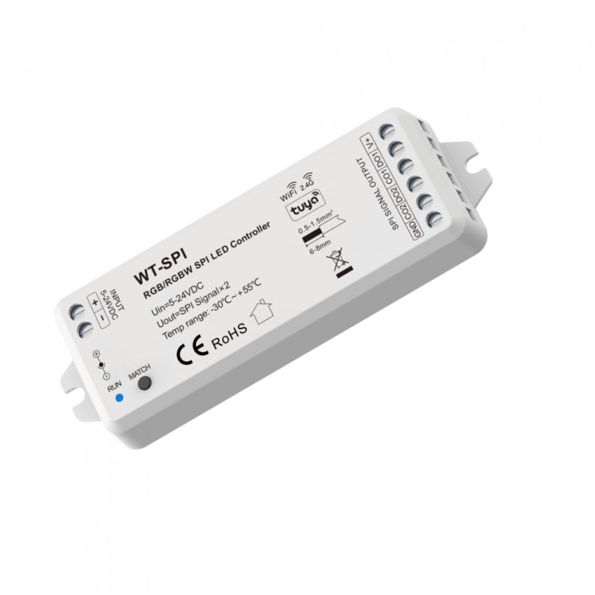 Produto de Controlador Regulador Fita LED RGB/RGBW Digital SPI compatível WiFi e Controlo Remoto RF 