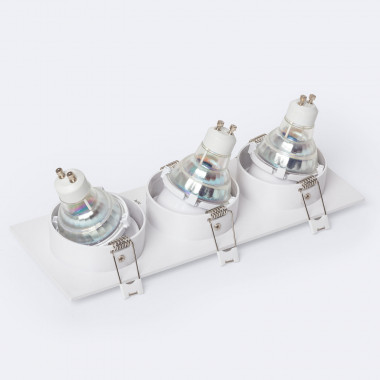 Producto de Aro Downlight Cuadrado Blanco para 3 Bombillas LED GU10 / GU5.3 Corte 235x75 mm