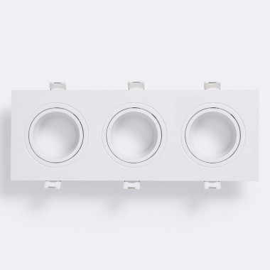Produto de Aro Downlight Quadrado Branco para 3 Lâmpadas LED GU10 / GU5.3 Corte 235x75 mm