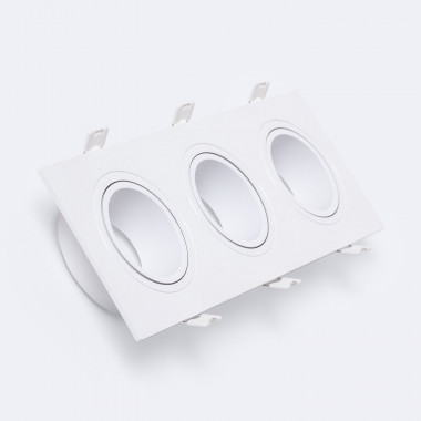 Producto de Aro Downlight Cuadrado Blanco para 3 Bombillas LED GU10 / GU5.3 Corte 235x75 mm