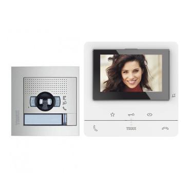 Kit Vídeo-Porteiro 1 Moradia 2 fios com Placa SFERA NEW e Ecrã Viva-voz CLASSE 100 V16B Básico TEGUI 379111 Branco