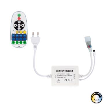 Controlador Tira LED CCT 220V AC 220 LED/m IP67 Ancho 15mm Corte cada 100 cm con Control Remoto IR 23 Botones