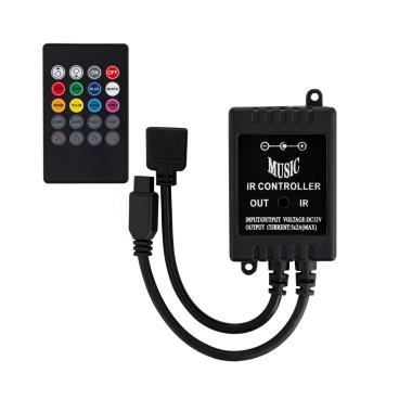 Controlador Regulador Musical Tira LED RGB 12V DC con Mando IR