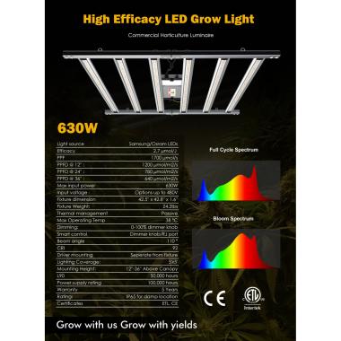 Luminaria LED Grow de Cultivo Especial CBD 630W Spider Regulable