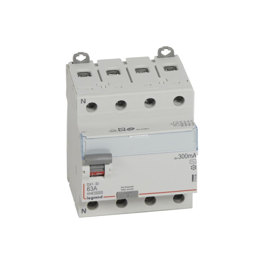 Interruptor Diferencial Industrial 4P 300mA 25-63 A 10kA Clase AC LEGRAND DX³ 411664
