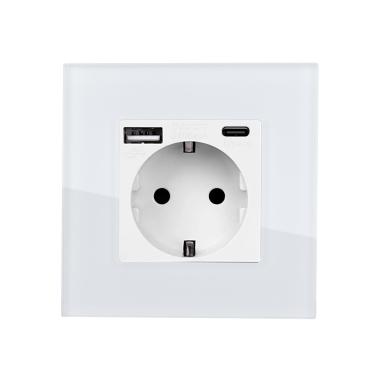 Ficha com USB Schuko Tipo F com Moldura Cristal Modern