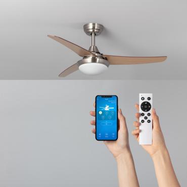 Ventoinha de Teto Silenciosa Neil LED Madeira 107cm Motor DC WiFi Prata